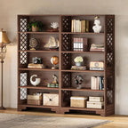Classic Walnut 5-Tier Bookshelf - Traditional Library Display with Lattice Side Panels Viridian HM Limited