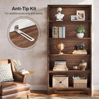 Classic Walnut 5-Tier Bookshelf - Traditional Library Display with Lattice Side Panels Viridian HM Limited