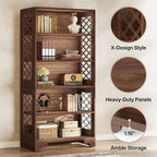 Classic Walnut 5-Tier Bookshelf - Traditional Library Display with Lattice Side Panels Viridian HM Limited
