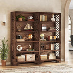 Classic Walnut 5-Tier Bookshelf - Traditional Library Display with Lattice Side Panels Viridian HM Limited
