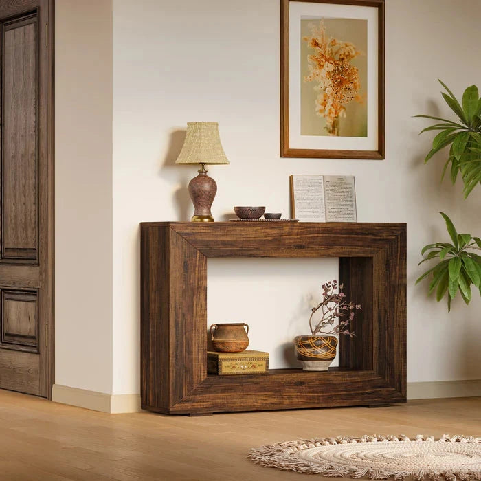 Modern Rustic Hollow Console Table - Bold Geometric Entryway & Accent Sideboard Viridian HM Limited