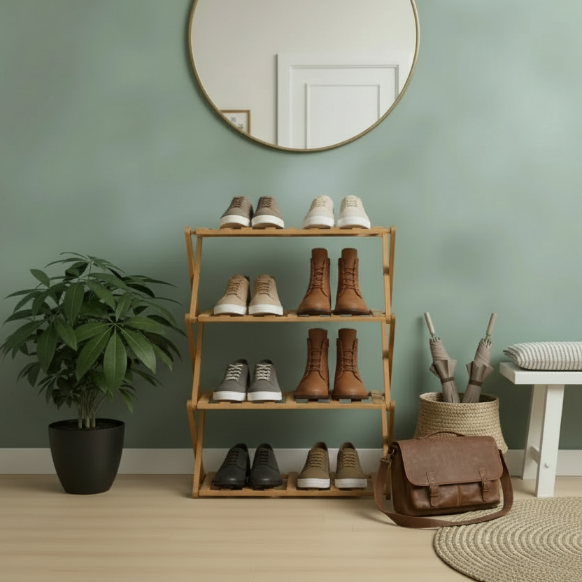 Modern 4-Tier Bamboo Shoe Rack Foldable Eco-Friendly Bamboo Storage for Living Room or Plant Display - Viridian Home & Accessories