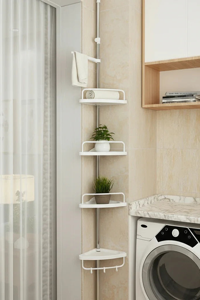 Triangle Telescopic Corner Shower Rack - 4-Tier Design Large Capacity Space Saving Multifunctional Bathroom Storage Solution - Viridian Home & Accessories