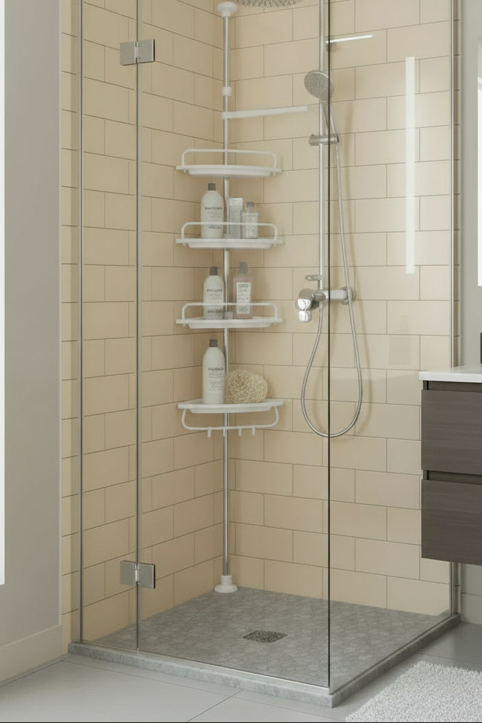 Triangle Telescopic Corner Shower Rack - 4-Tier Design Large Capacity Space Saving Multifunctional Bathroom Storage Solution - Viridian Home & Accessories