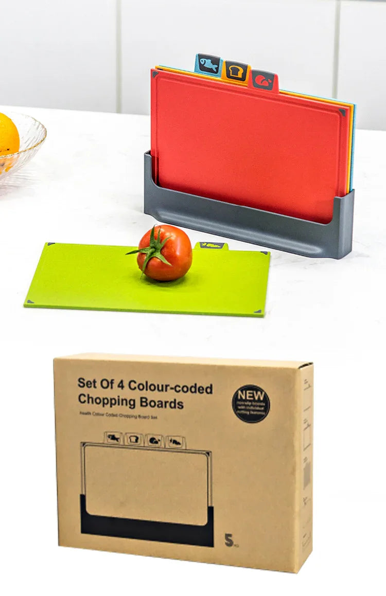 Indexd Chopping Board Set - 4 Eco-Friendly PP Plastic & Wheat Straw Fiber Boards with Color-Coded Indexing for Safe Food Preparation - Viridian Home & Accessories
