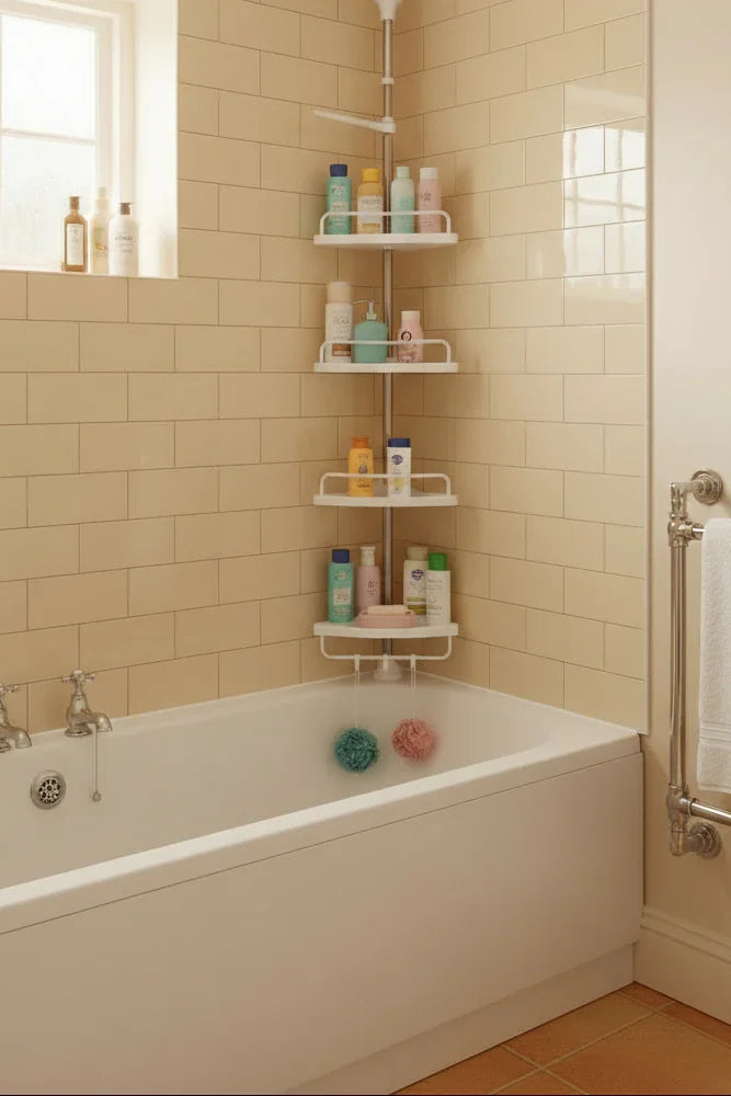 Triangle Telescopic Corner Shower Rack - 4-Tier Design Large Capacity Space Saving Multifunctional Bathroom Storage Solution - Viridian Home & Accessories