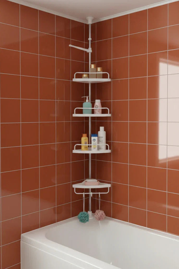 Triangle Telescopic Corner Shower Rack - 4-Tier Design Large Capacity Space Saving Multifunctional Bathroom Storage Solution - Viridian Home & Accessories