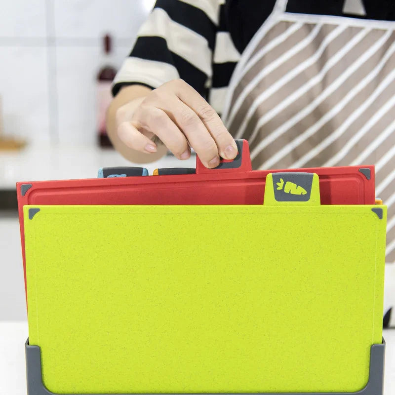 Indexd Chopping Board Set - 4 Eco-Friendly PP Plastic & Wheat Straw Fiber Boards with Color-Coded Indexing for Safe Food Preparation - Viridian Home & Accessories