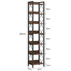200cm Slim 6-Tier Bookshelf - Rustic Wood & Black Metal Display Tower. Viridian HM Limited