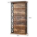 180cm Rustic Industrial 5-Tier Bookcase - Large Open Shelf Display & Storage Viridian HM Limited