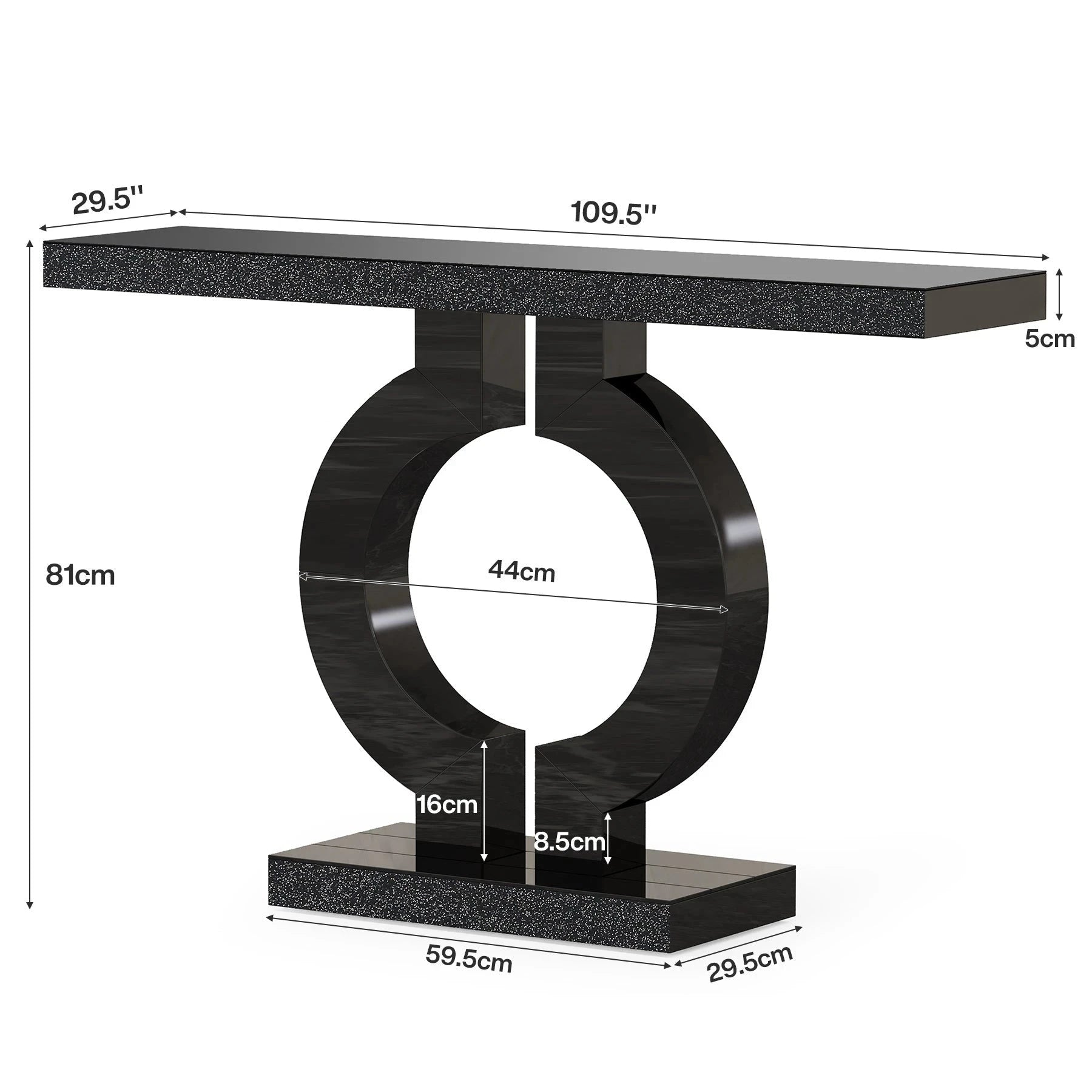 Modern Black Marble-Effect Console Table - Sculptural Entryway & Sofa Table Viridian HM Limited