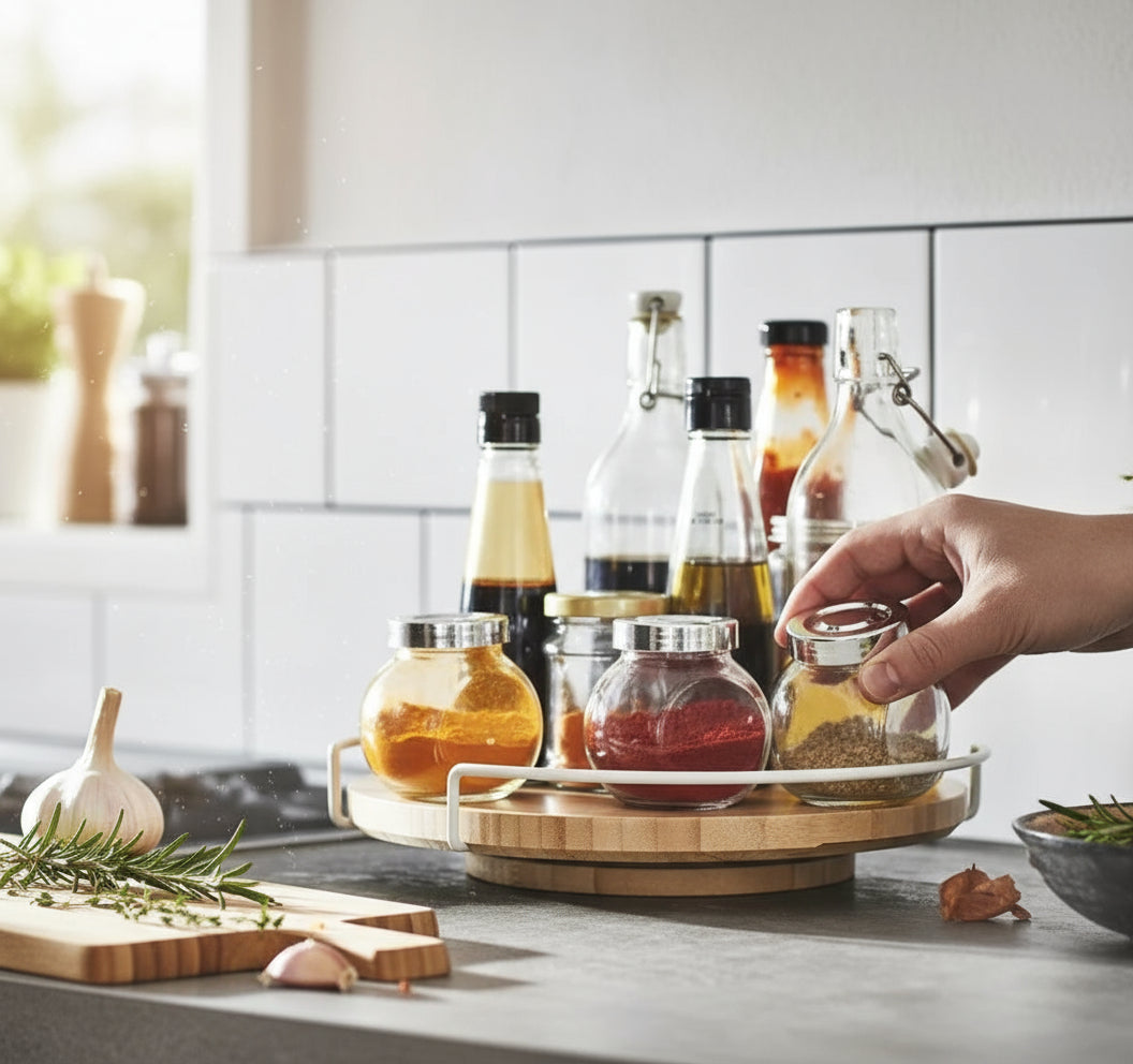 12' Lazy Susan Wooden Spice Rack - 360-Degree Rotating Organizer for Modern Kitchens - Viridian Home & Accessories