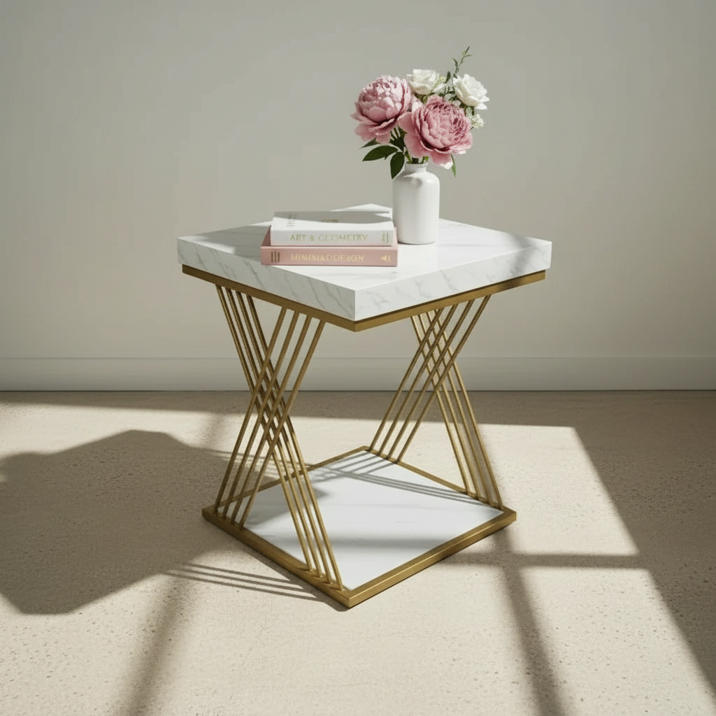 Chic Modern Square Coffee Table with Faux Marble Top