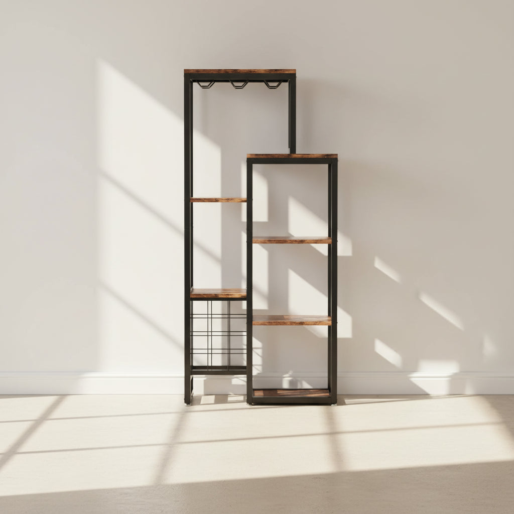 Industrial Wine Rack, 5-Tier Freestanding Wine Display Shelf