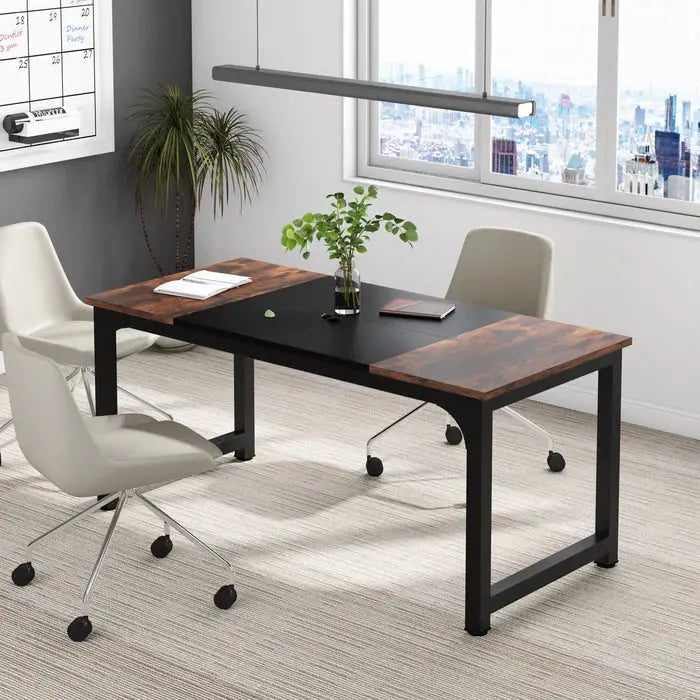 Modern Conference Table - Rectangular Meeting Desk for Computer Use