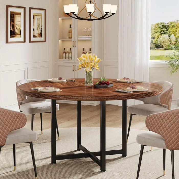 47" Round Dining Table, Heavy-Duty Metal Base, Space-Saving