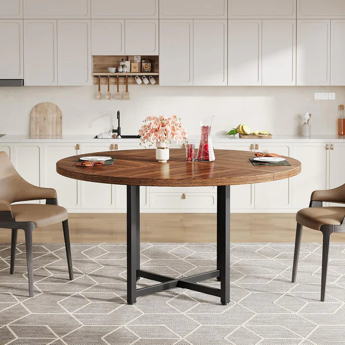 47" Round Dining Table, Heavy-Duty Metal Base, Space-Saving