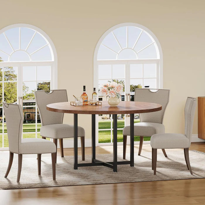 47" Round Dining Table, Heavy-Duty Metal Base, Space-Saving