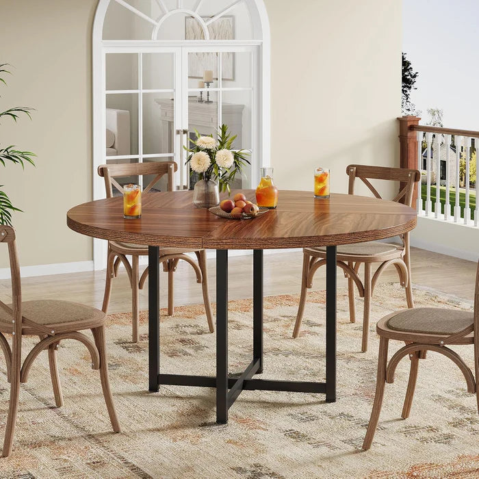 47" Round Dining Table, Heavy-Duty Metal Base, Space-Saving