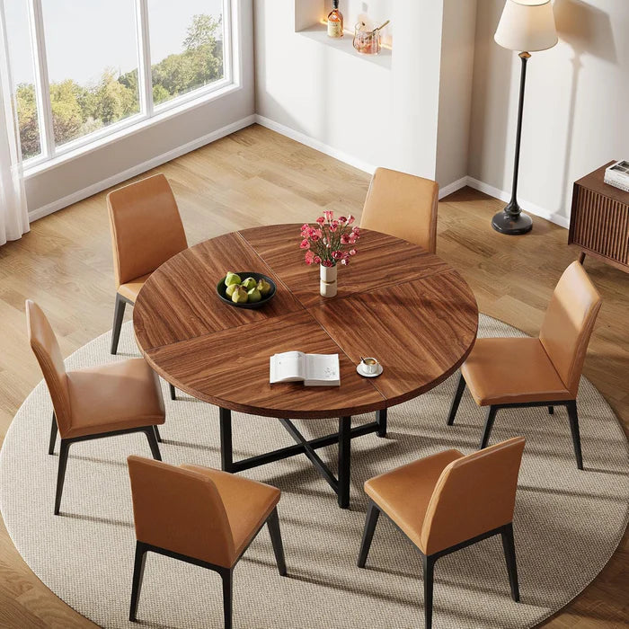 47" Round Dining Table, Heavy-Duty Metal Base, Space-Saving