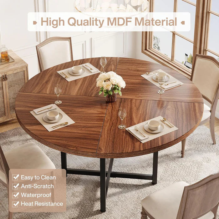 47" Round Dining Table, Heavy-Duty Metal Base, Space-Saving