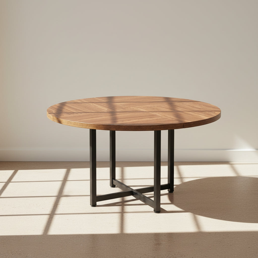 47" Round Dining Table, Heavy-Duty Metal Base, Space-Saving