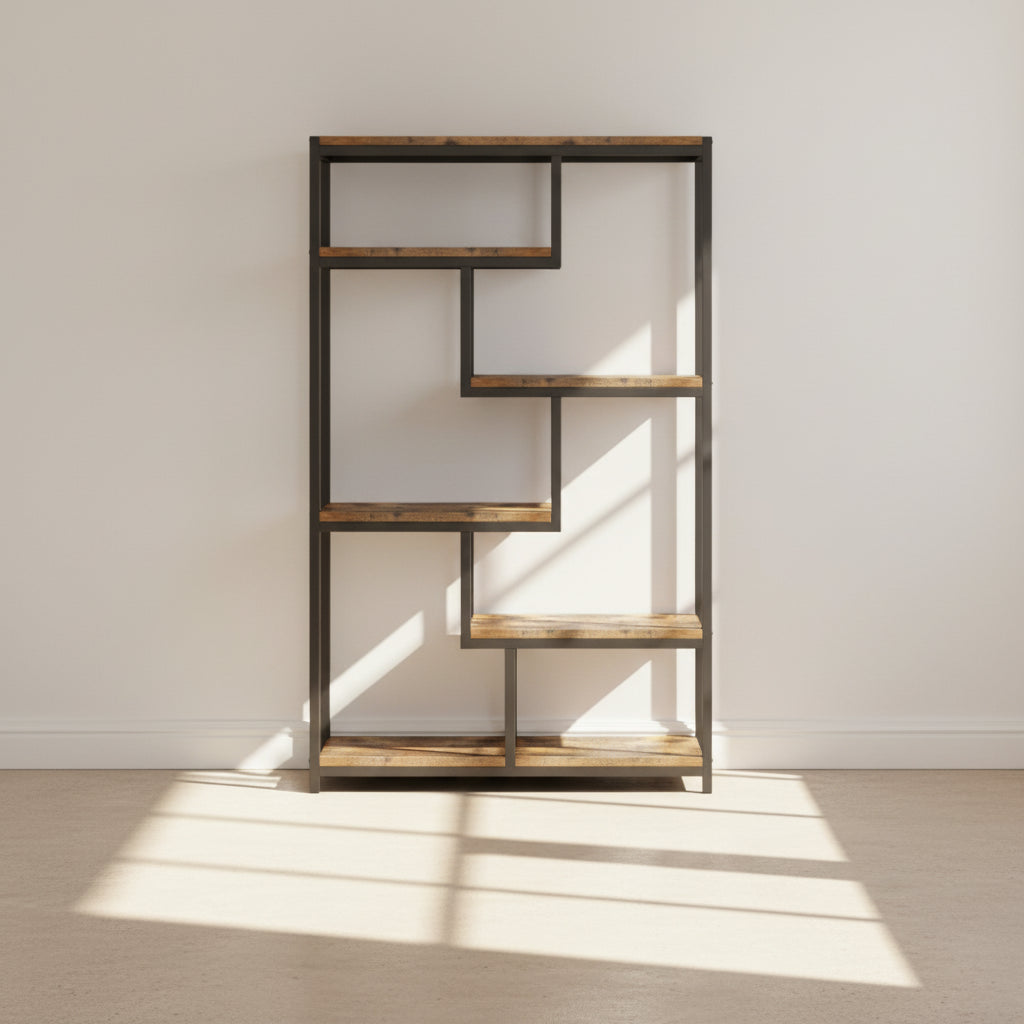 5-Tier Industrial Bookshelf, 70.8-inch Tall Staggered Bookcase for Home Office