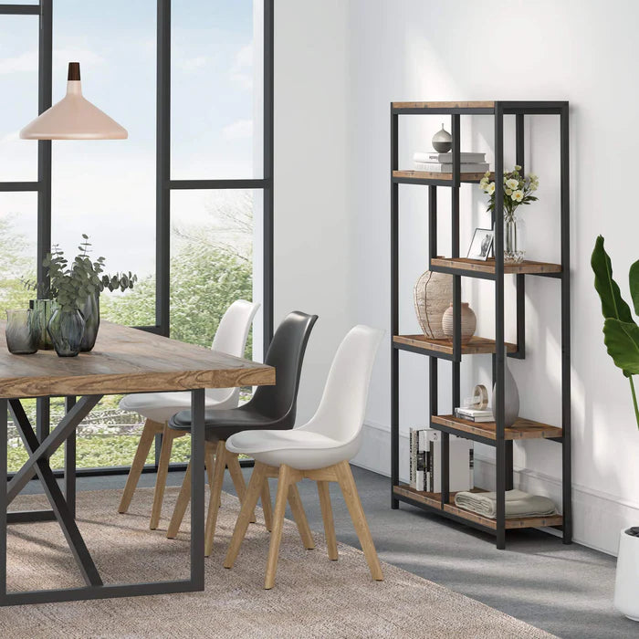 5-Tier Industrial Bookshelf, 70.8-inch Tall Staggered Bookcase for Home Office