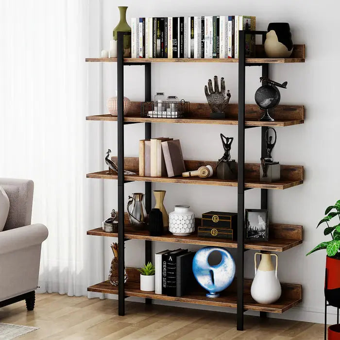 5-Tier Industrial Bookshelf and Display Rack