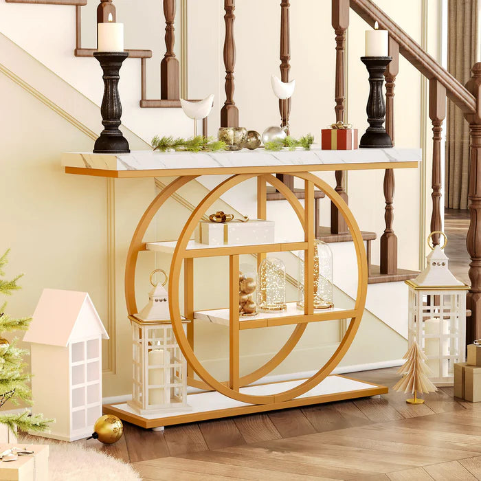 Industrial 4-Tier Sofa Table - 41.3" Console Table with Storage Shelves