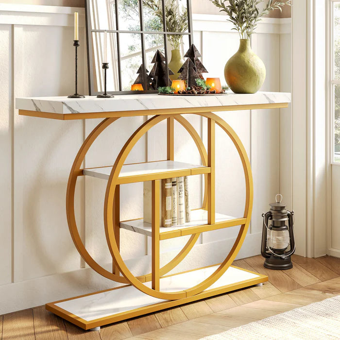 Industrial 4-Tier Sofa Table - 41.3" Console Table with Storage Shelves