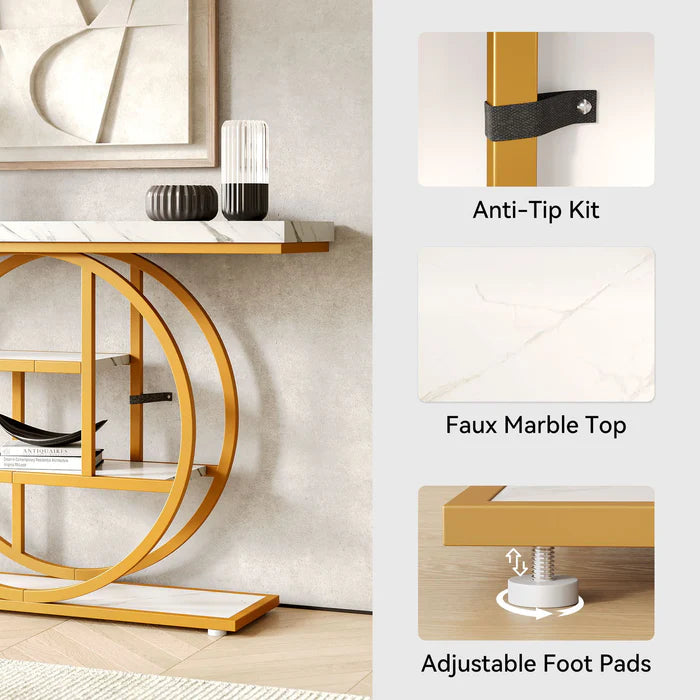 Industrial 4-Tier Sofa Table - 41.3" Console Table with Storage Shelves