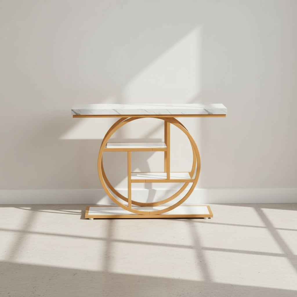 Industrial 4-Tier Sofa Table - 41.3" Console Table with Storage Shelves