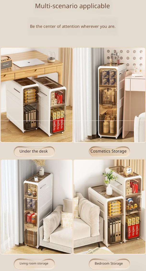 Multifunctional storage cabinet with various applications in different rooms.