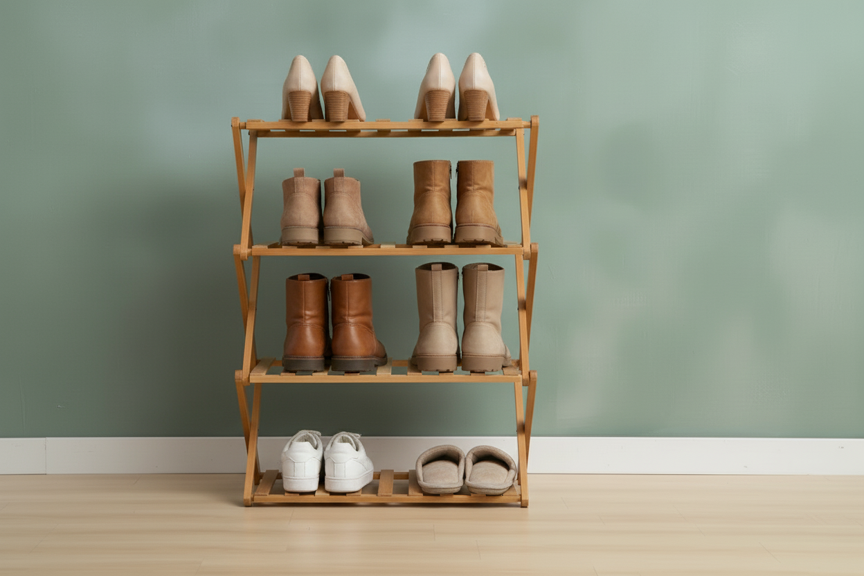 Modern 4-Tier Bamboo Shoe Rack Foldable Eco-Friendly Bamboo Storage for Living Room or Plant Display - Viridian Home & Accessories