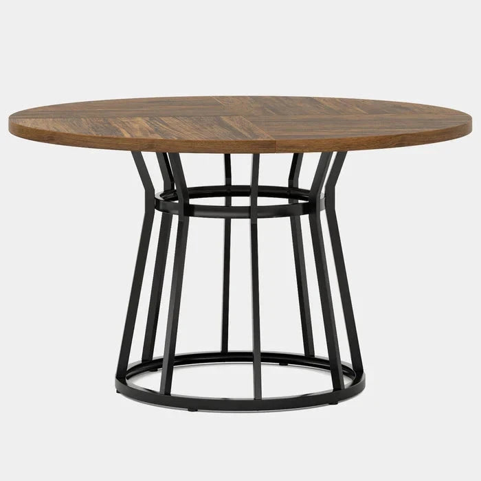 Modern Round Walnut Dining Table - Architectural Pedestal Base & Parquet Top Viridian HM Limited