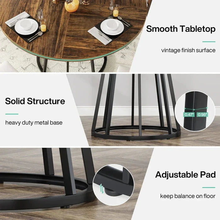 Modern Round Walnut Dining Table - Architectural Pedestal Base & Parquet Top Viridian HM Limited