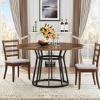 Modern Round Walnut Dining Table - Architectural Pedestal Base & Parquet Top Viridian HM Limited