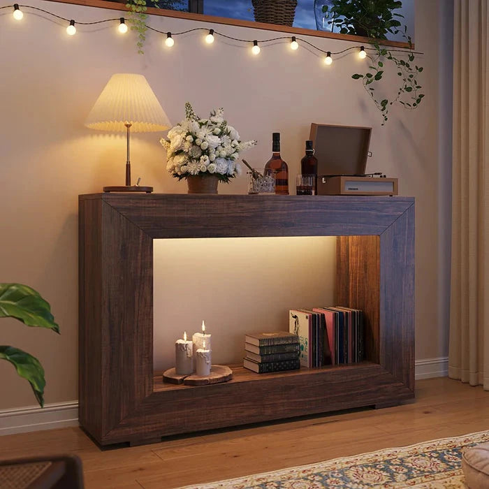 Modern Rustic Hollow Console Table - Bold Geometric Entryway & Accent Sideboard Viridian HM Limited