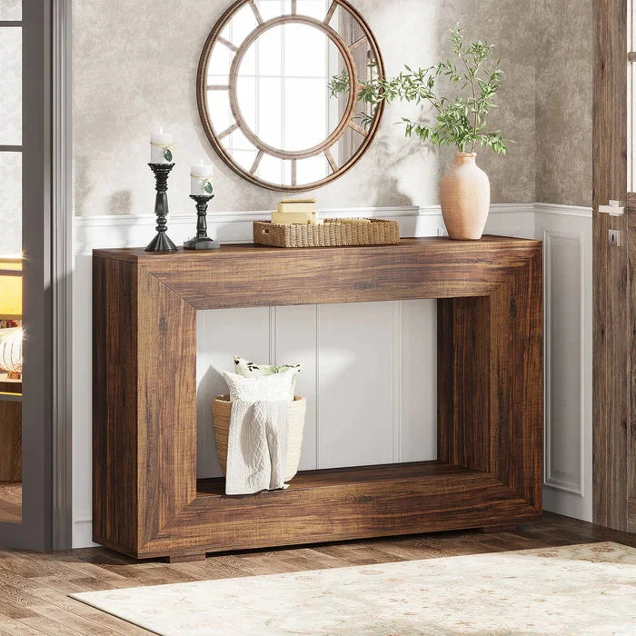 Modern Rustic Hollow Console Table - Bold Geometric Entryway & Accent Sideboard Viridian HM Limited