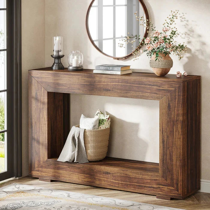Modern Rustic Hollow Console Table - Bold Geometric Entryway & Accent Sideboard Viridian HM Limited