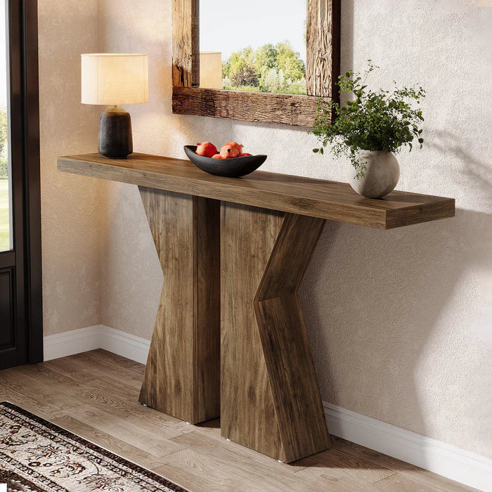 Wood Console Table, 55" Sofa Table Entryway Table with K-Shaped Frame