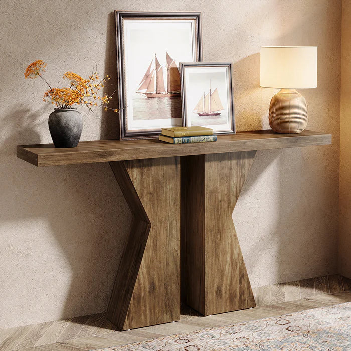 Wood Console Table, 55" Sofa Table Entryway Table with K-Shaped Frame