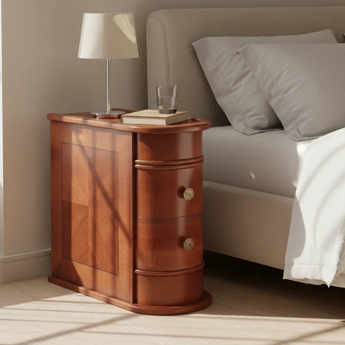 Narrow Storage End Table - Sofa Side & Bedside Table with 2 Easy-Glide Drawers